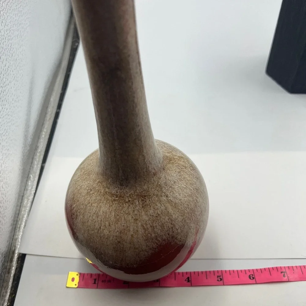 Vtg Royal‎ Haeger Red Burnt Orange Lava Drip Glaze Long Neck Bud Vase MCM 11.5